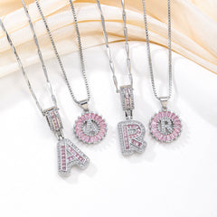2-Pack Pink CZ Initial Necklaces