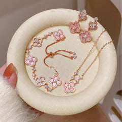 Dainty Pink Clover Bracelet Set