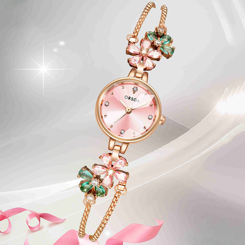 Water-Resistant Floral Bracelet Watch