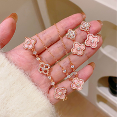 Dainty Pink Clover Bracelet Set