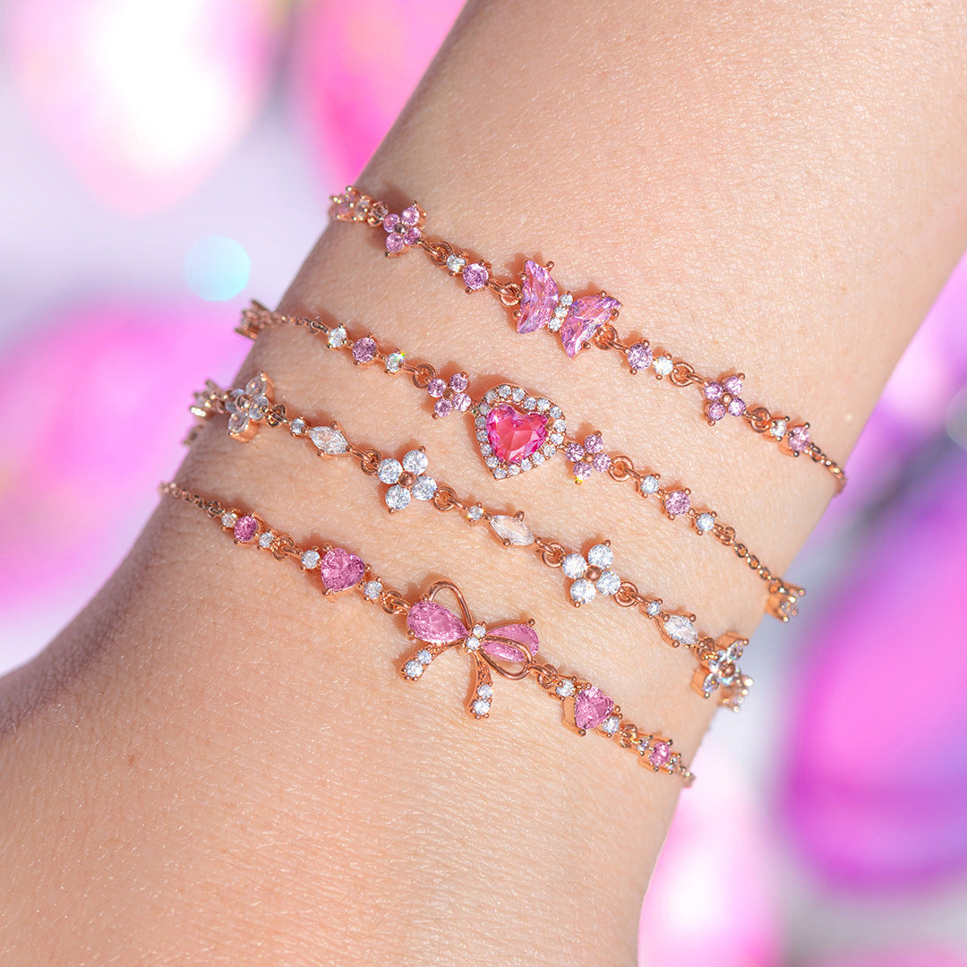 Pink Bow Crystal Stacking Bracelet Set