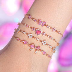 Pink Bow Crystal Stacking Bracelet Set