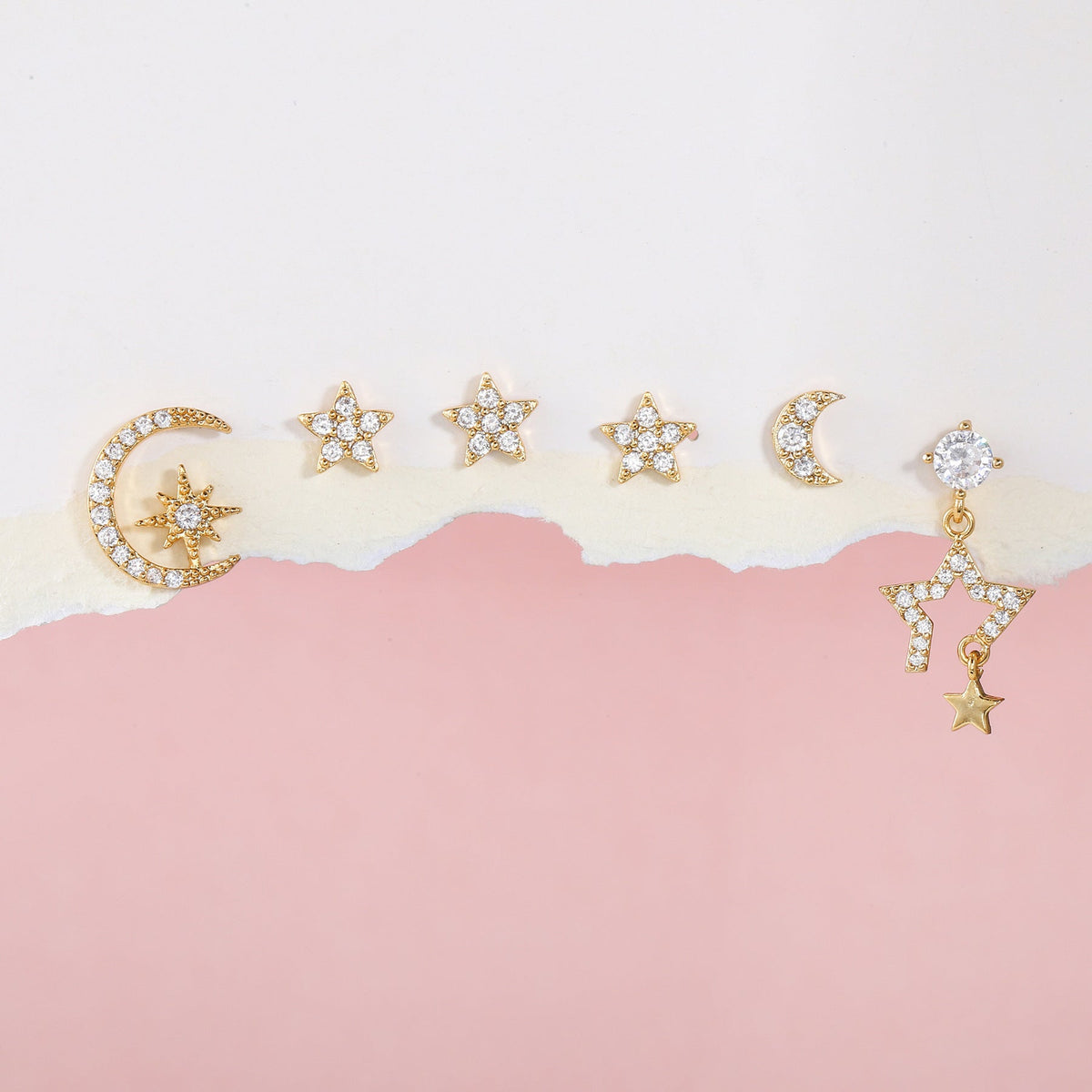 Star & Moon Stackable Earrings Set