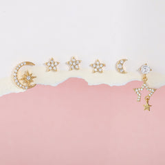 Star & Moon Stackable Earrings Set