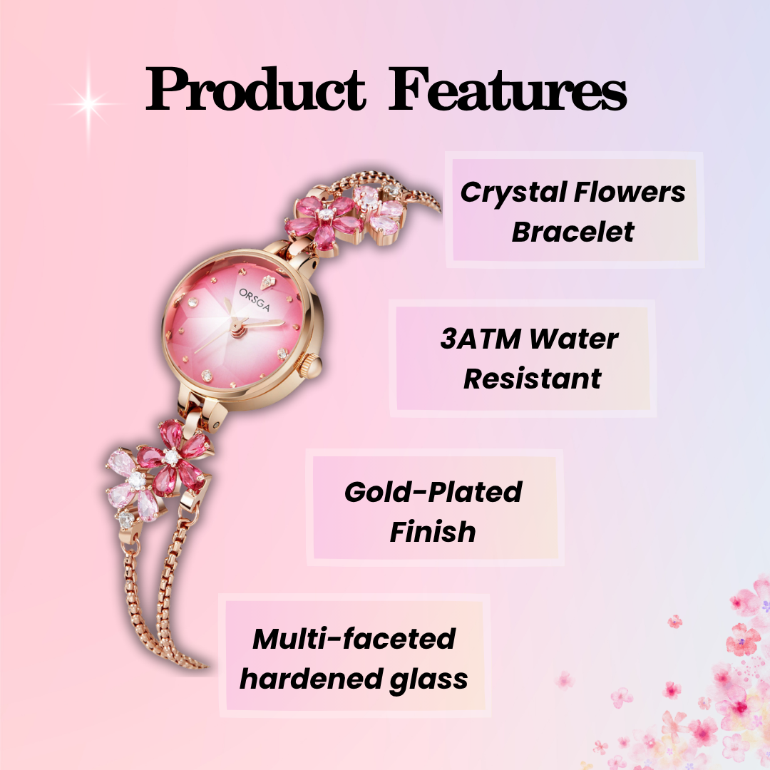 Water-Resistant Floral Bracelet Watch