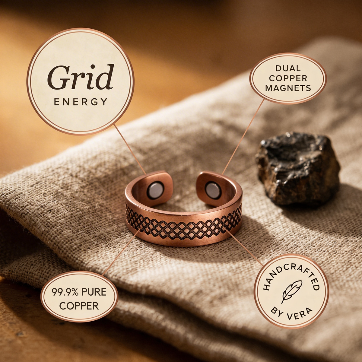 Grid Mark Copper Ring