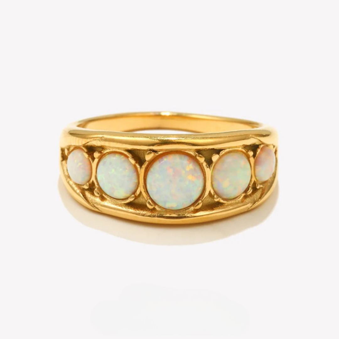 Round Opal Stainless Steel Ring