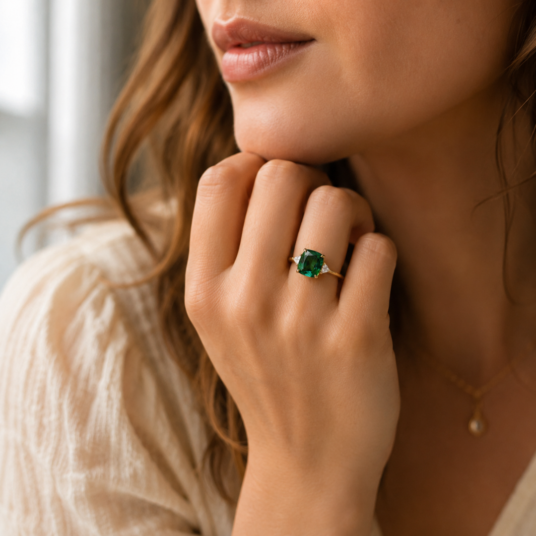Luck - Green Zirconia Ring in Gold