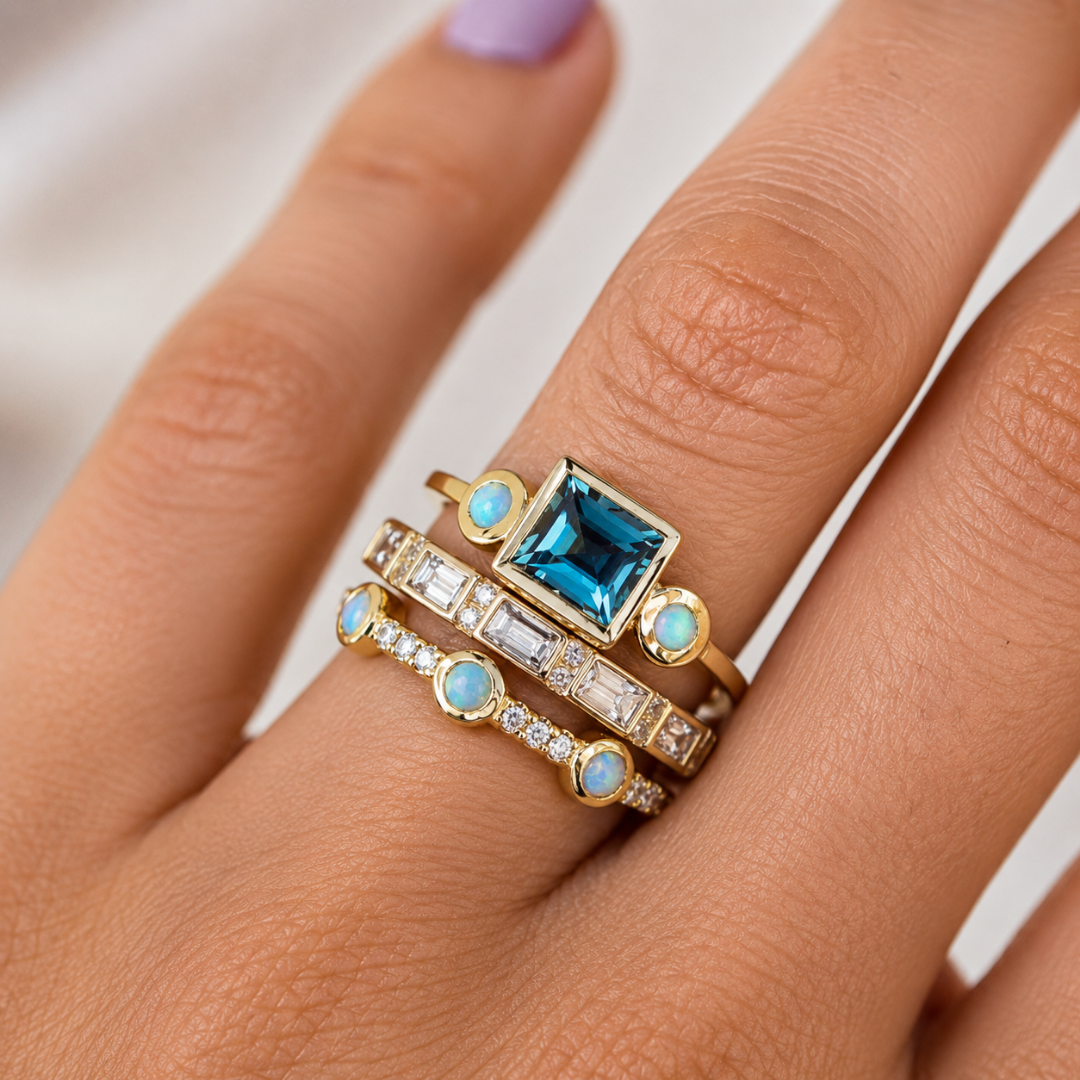 Ocean - Vintage Blue Crystal Ring Set