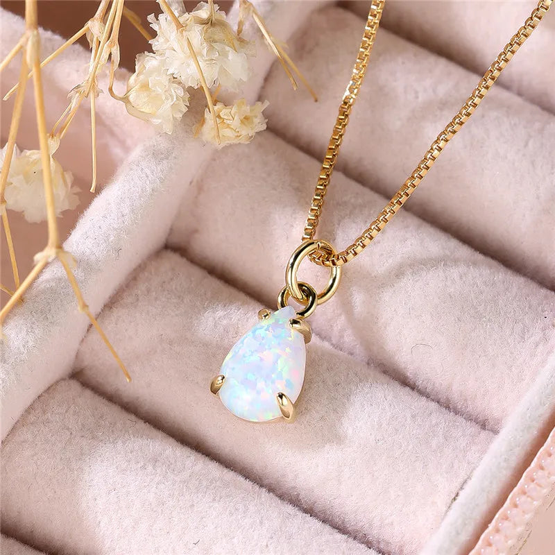 White Opal Drop Pendant Necklace