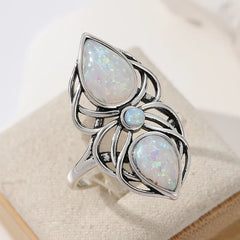 Waterdrop Opal Leaf Ring