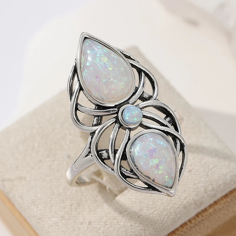Waterdrop Opal Leaf Ring
