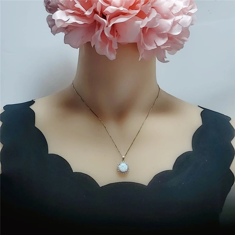 Sun Flower Opal Pendant Necklace