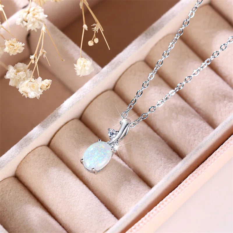 Oval Opal Pendant Necklace