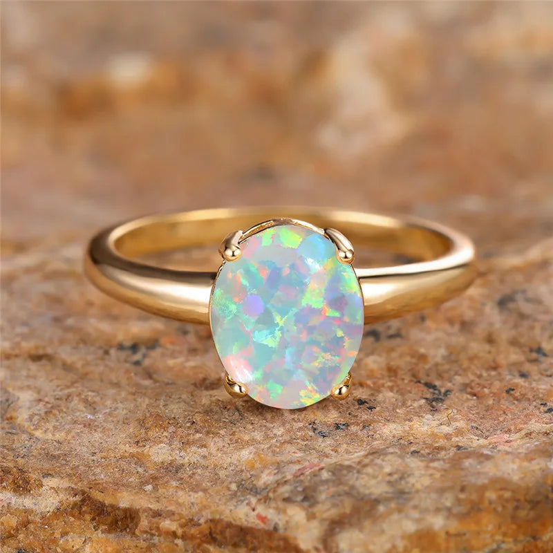 Oval White Opal Egg Ring