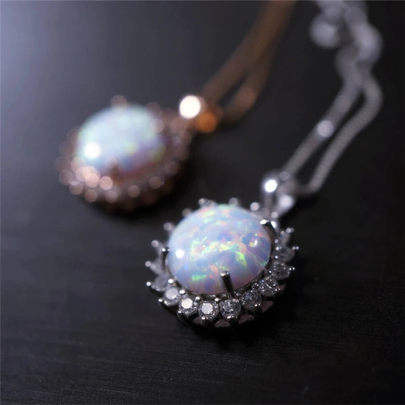 Sun Flower Opal Pendant Necklace