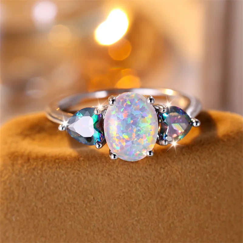 Mystic White Opal Rainbow Ring