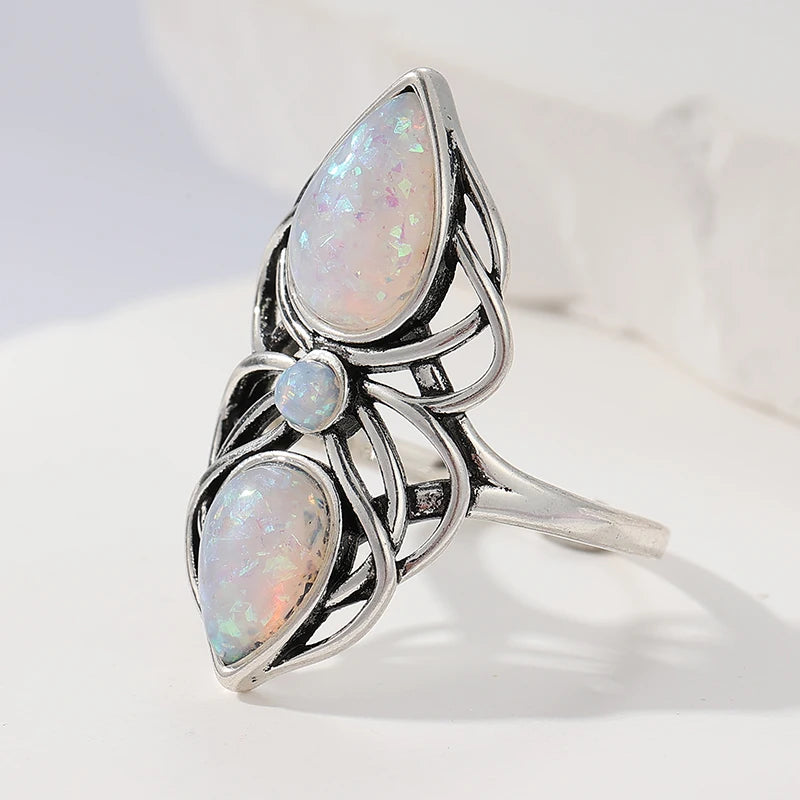 Waterdrop Opal Leaf Ring