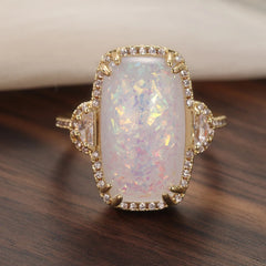 Synthetic Opal Gold Band Ring