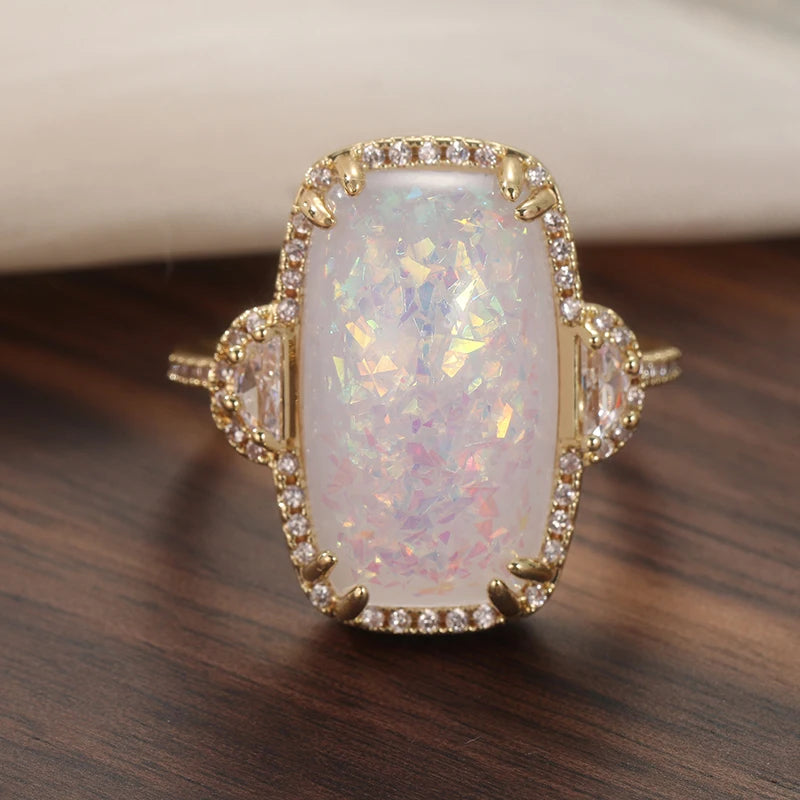 Synthetic Opal Gold Band Ring