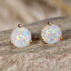 White Opal Round Stud Earrings