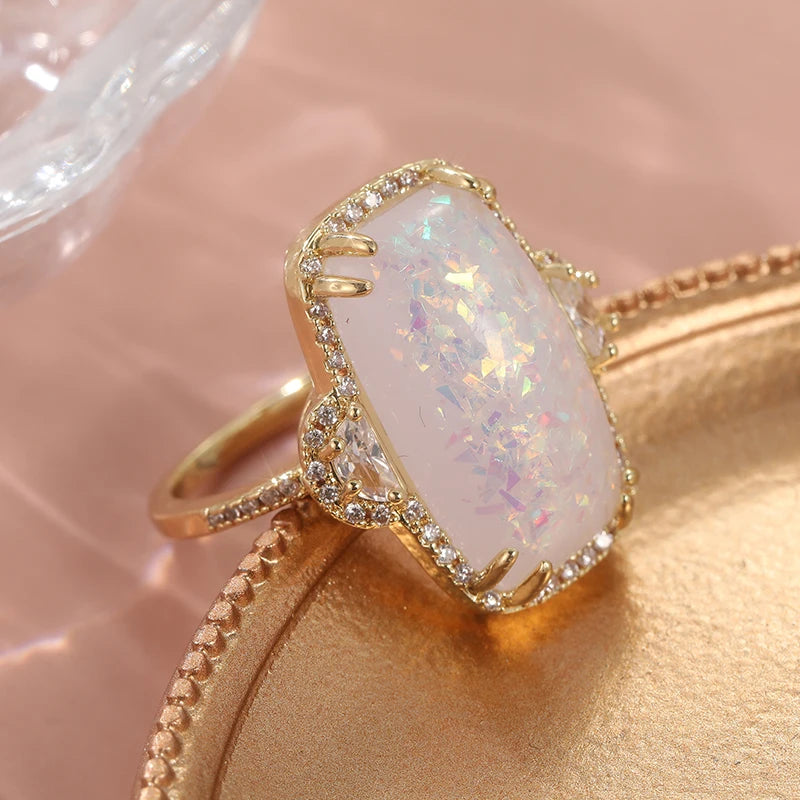Synthetic Opal Gold Band Ring