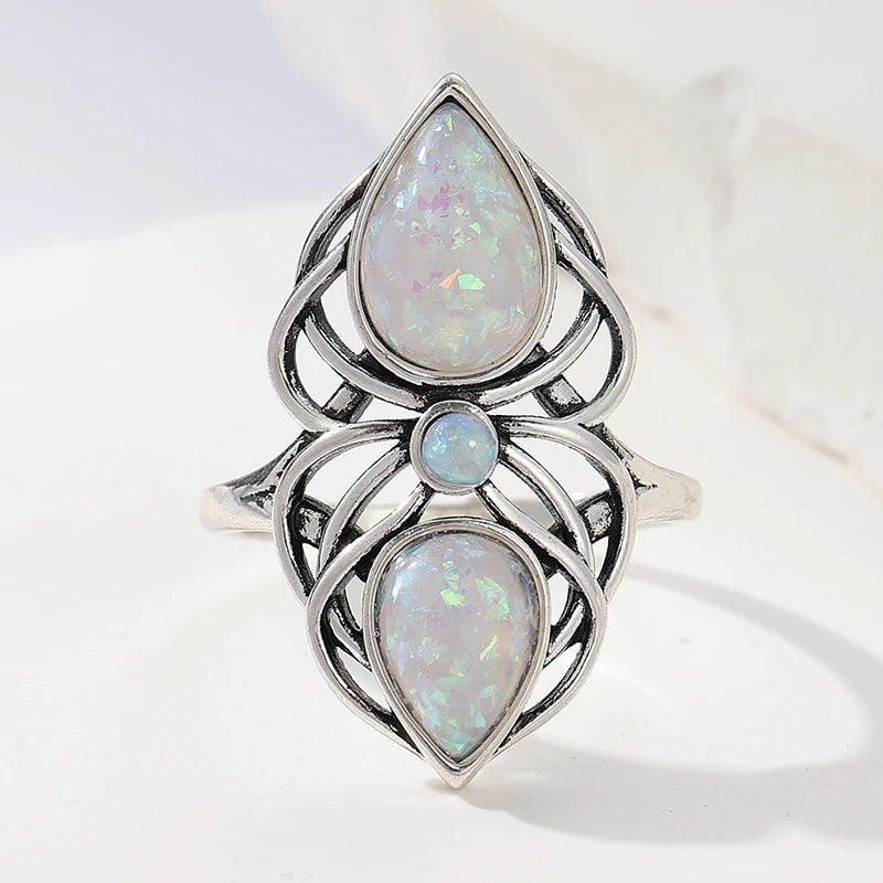Waterdrop Opal Leaf Ring