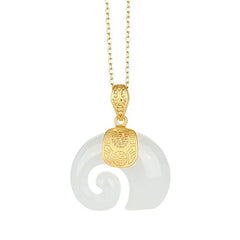 Hetian Jade Elephant Pendant Necklace – 18K Gold Plated Chain for Women