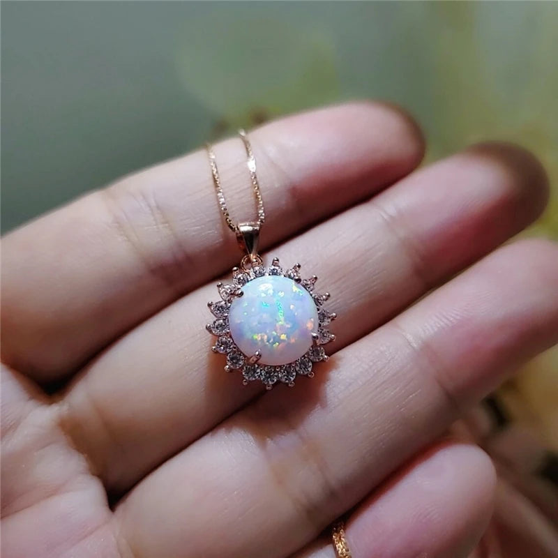 Sun Flower Opal Pendant Necklace