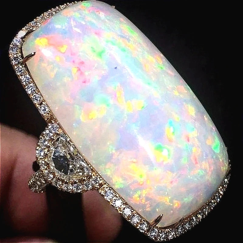 Synthetic Opal Gold Band Ring