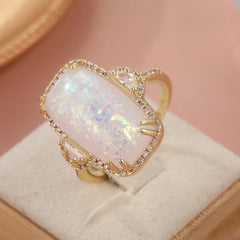 Synthetic Opal Gold Band Ring