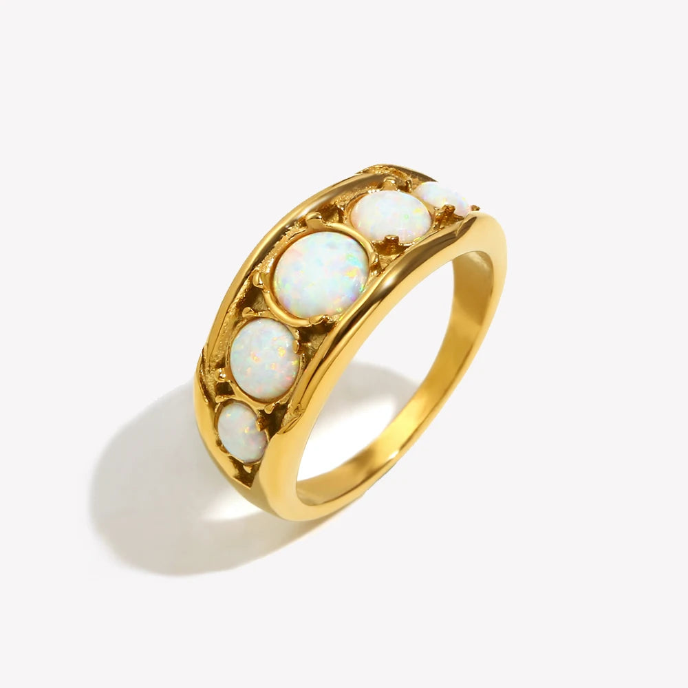 Round Opal Stainless Steel Ring