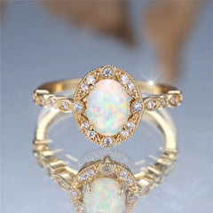 Oval White Opal Minimalist Ring
