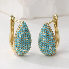 Turquoise Pavé Teardrop Hoop Earrings