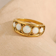 Round Opal Stainless Steel Ring