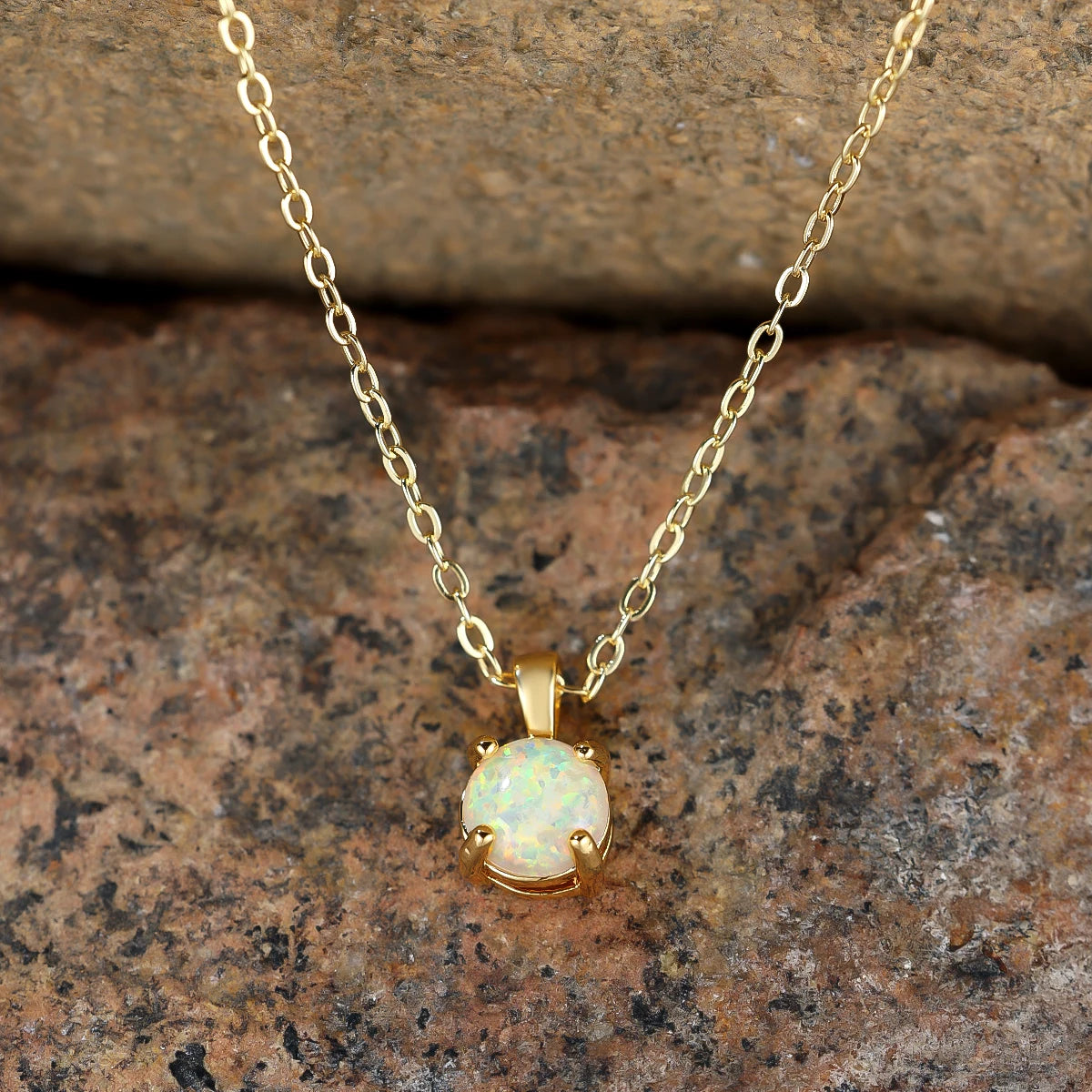 Round Opal Pendant Necklace