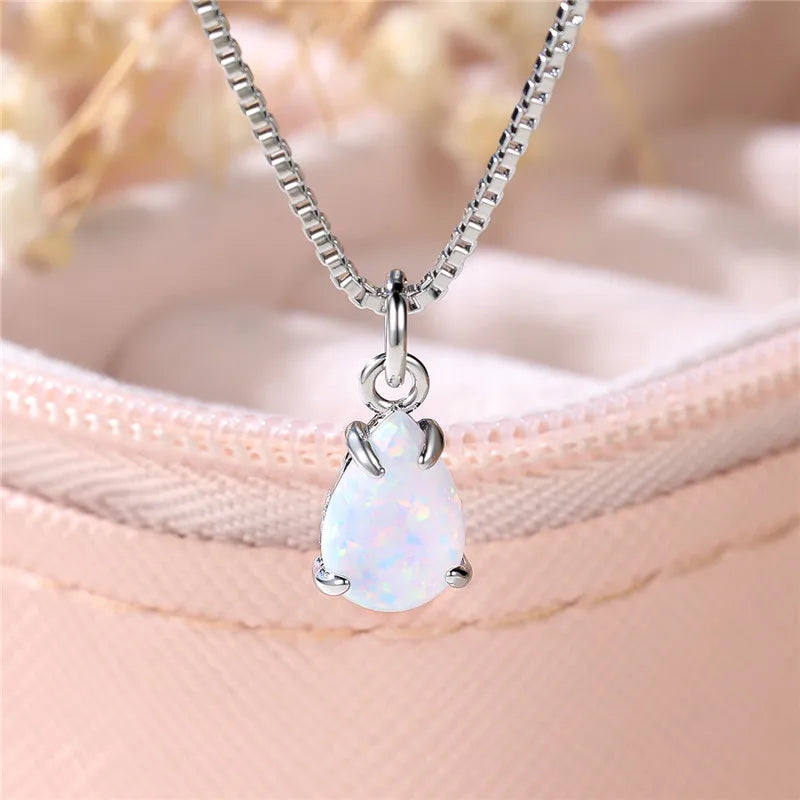 White Opal Drop Pendant Necklace