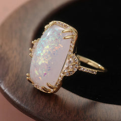 Synthetic Opal Gold Band Ring