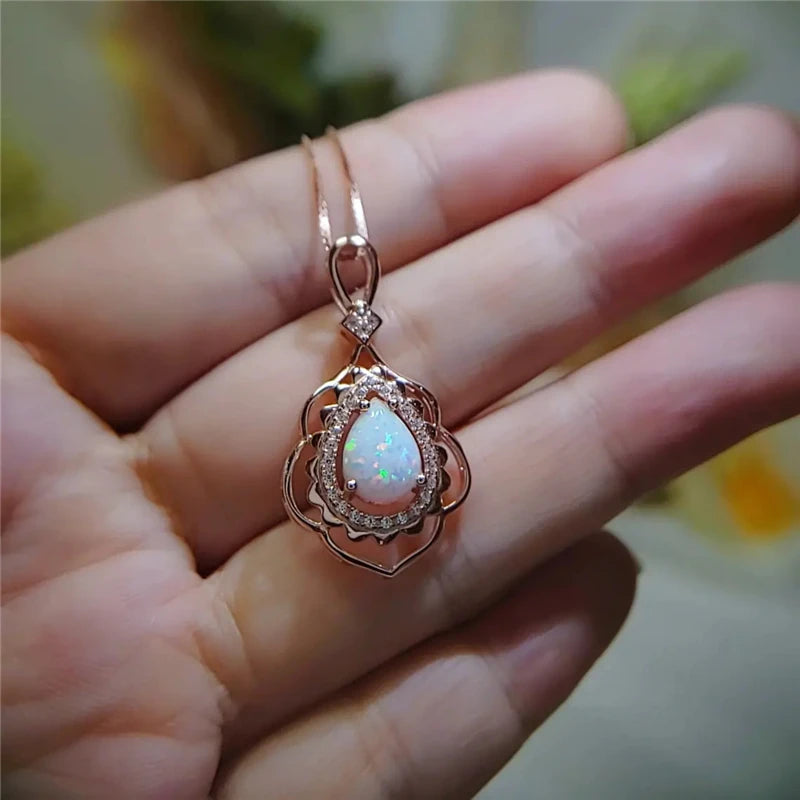 Sun Flower Opal Pendant Necklace