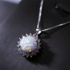 Sun Flower Opal Pendant Necklace