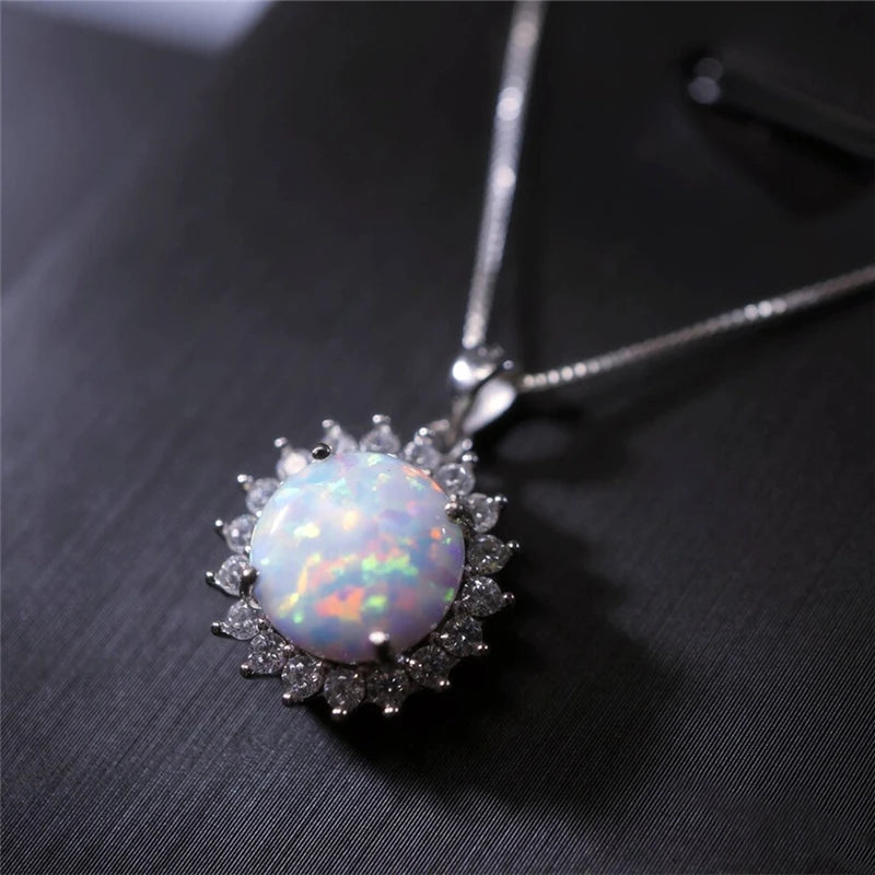 Sun Flower Opal Pendant Necklace