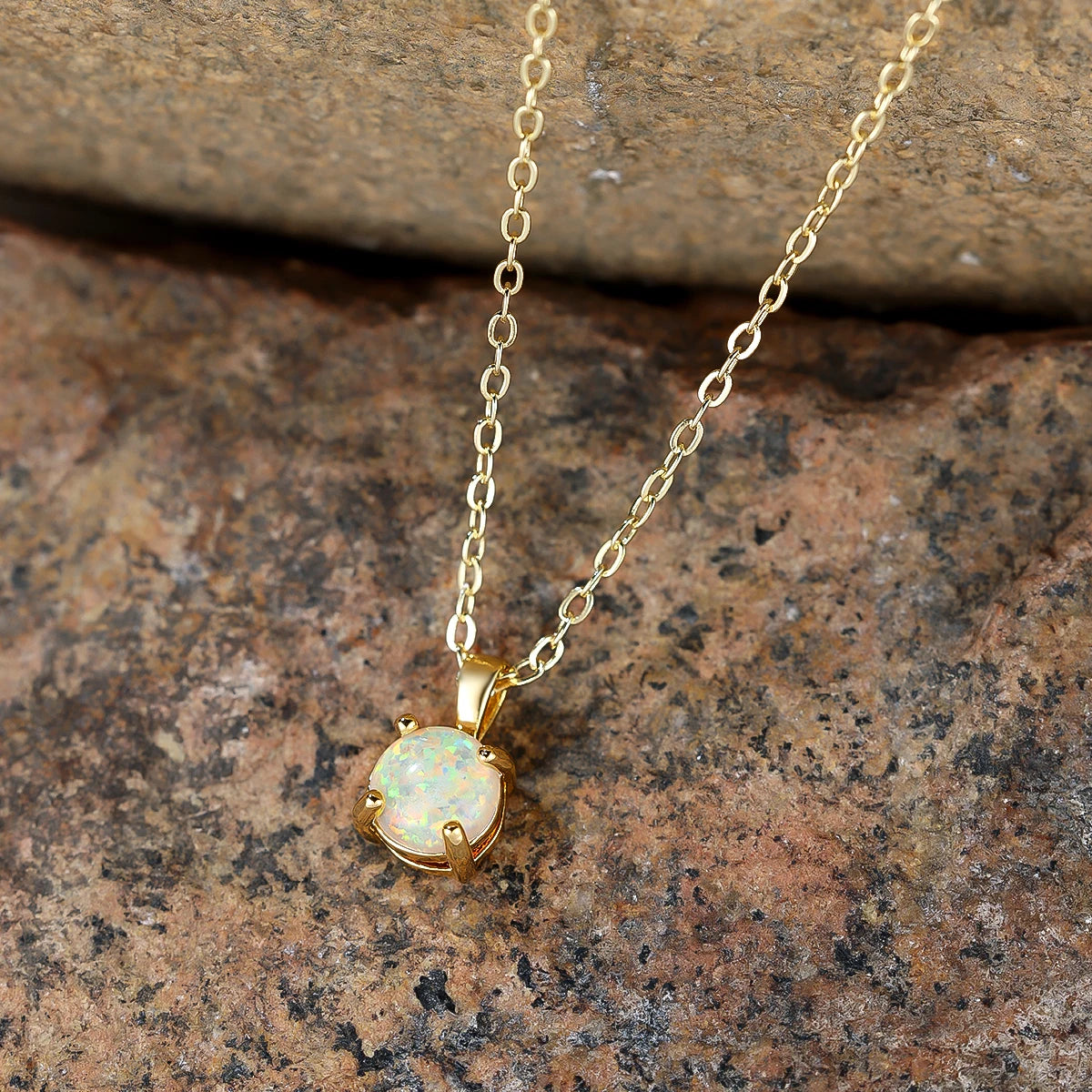 Round Opal Pendant Necklace