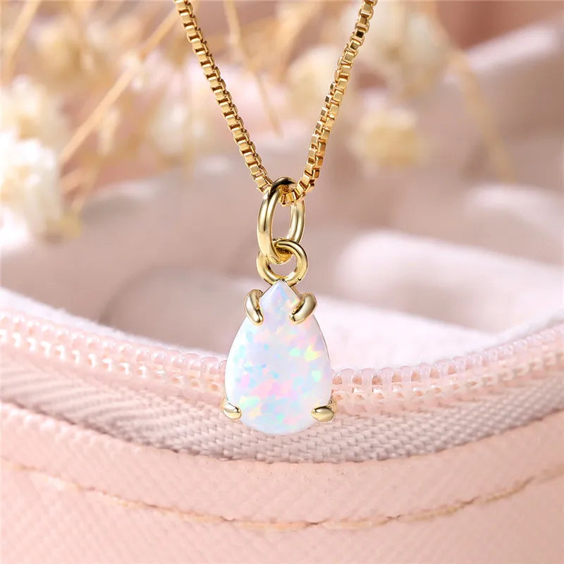 White Opal Drop Pendant Necklace