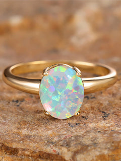 Oval White Opal Egg Ring