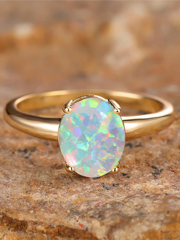 Oval White Opal Egg Ring