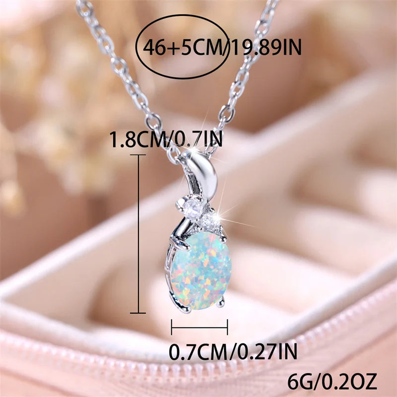 Oval Opal Pendant Necklace