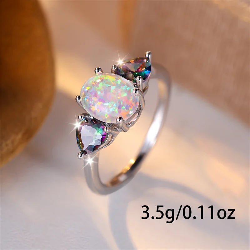 Mystic White Opal Rainbow Ring