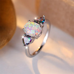 Mystic White Opal Rainbow Ring