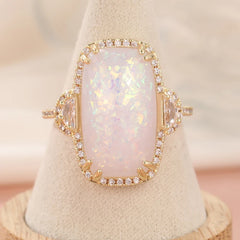 Synthetic Opal Gold Band Ring