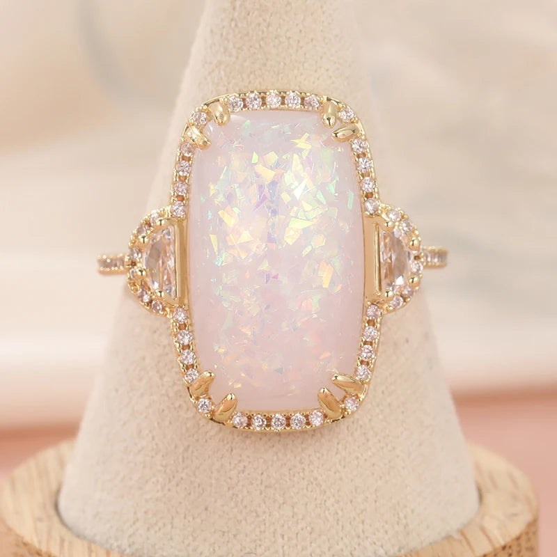 Synthetic Opal Gold Band Ring